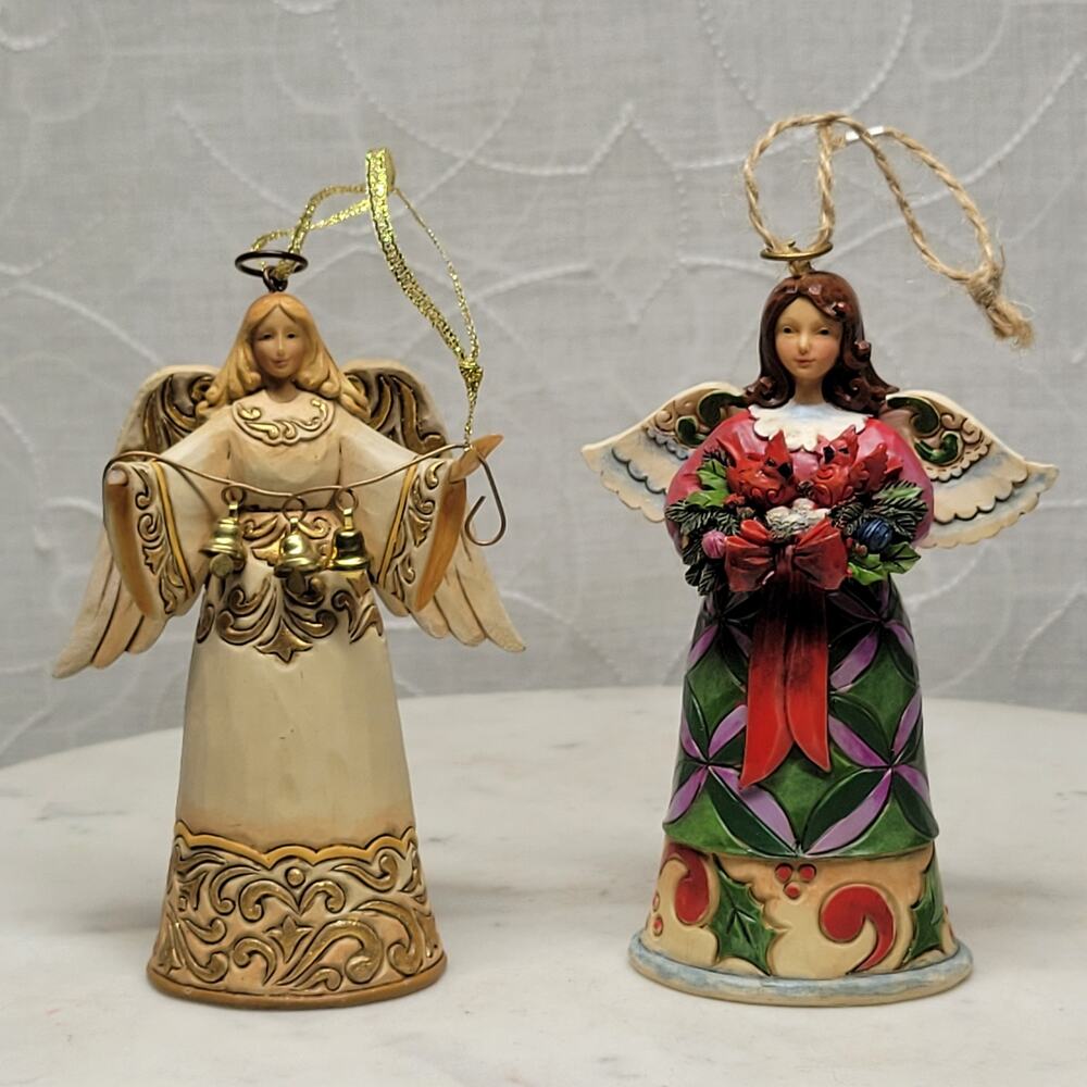 Pair Jim Shore Heartwood Creek Angels 2013 Figurines 5” Christmas Holiday Set